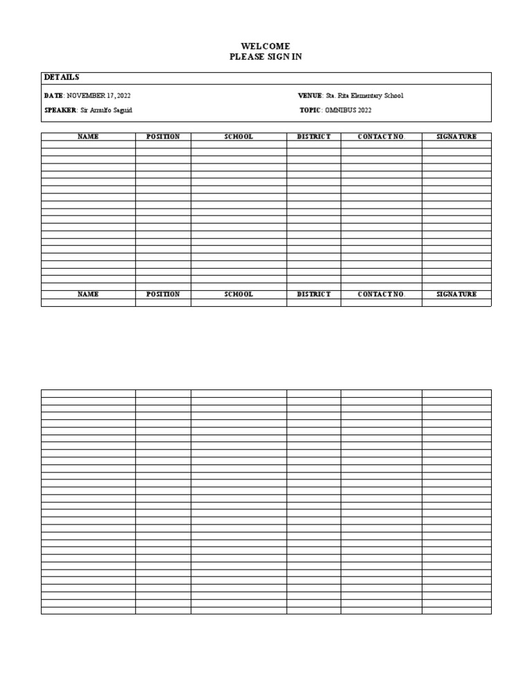 Attendance Sheet Long | PDF