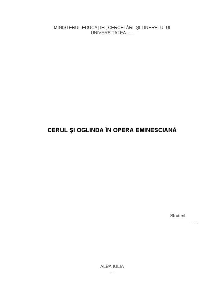Oglinda Lui Eminescu - Referat Cu Note de Subsol | PDF