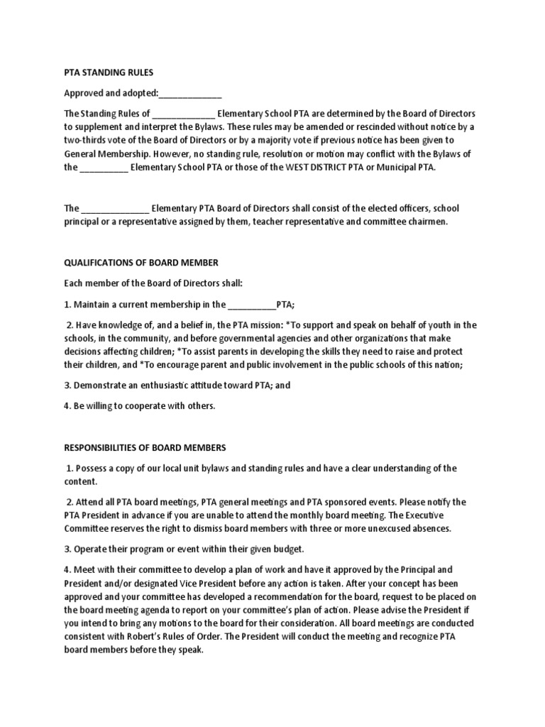 Pta Standing Rules PDF