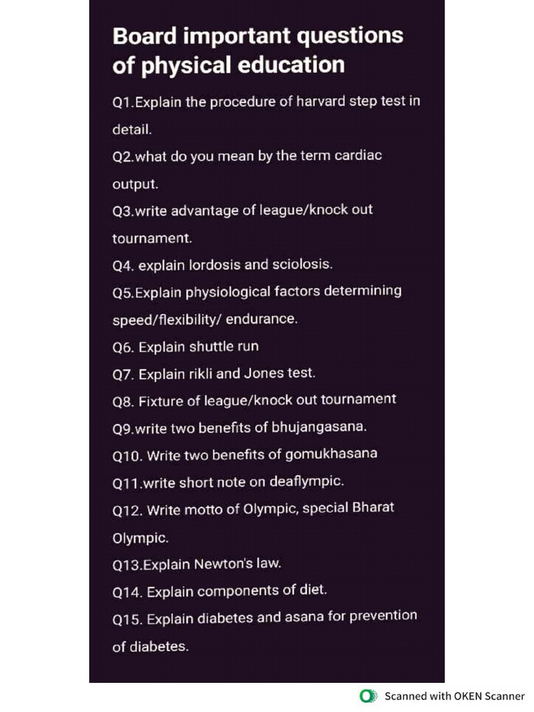 Foremost Important Questions For Physical Education Board Exams PDF