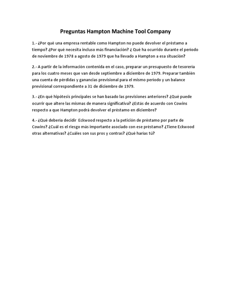 Preguntas Hampton Machine Tool Company PDF