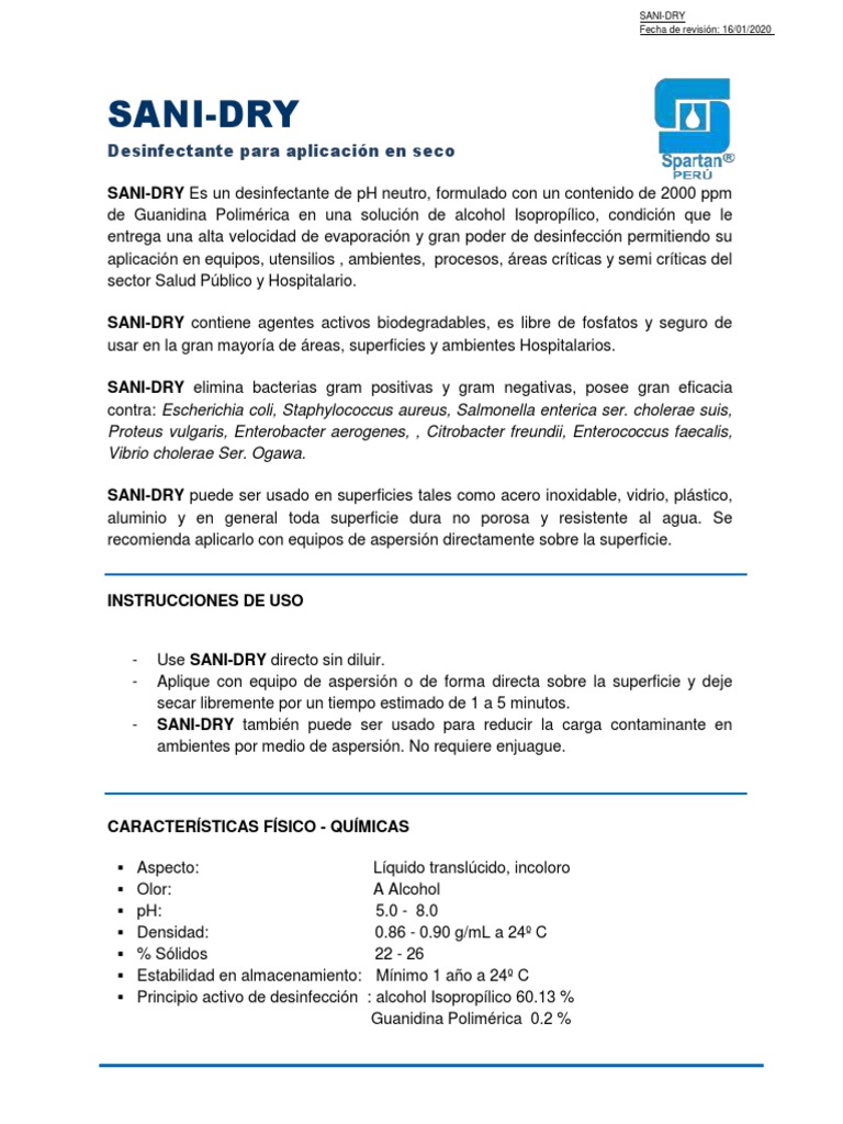 SANI - DRY - FICHA TÉCNICA | PDF | Química