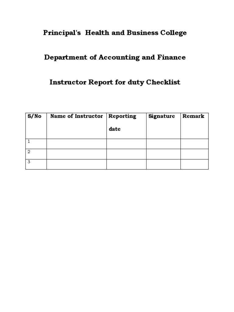 Instructor Duty Report Checklist | PDF
