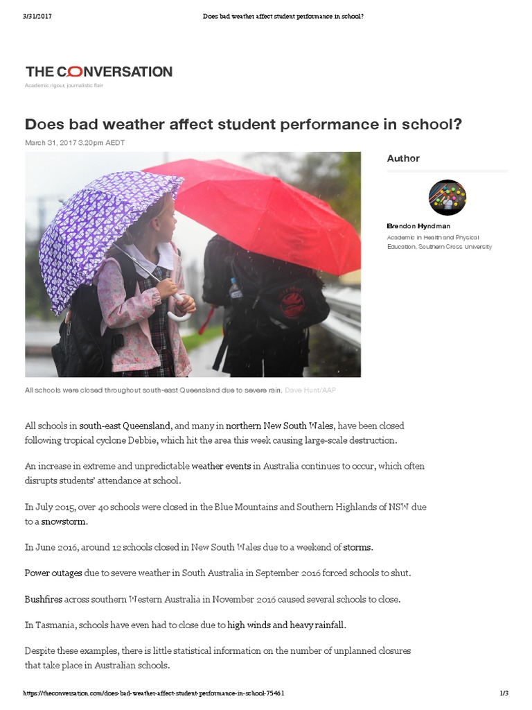 Does Bad Weather Affect Student Performance in School? Author PDF
