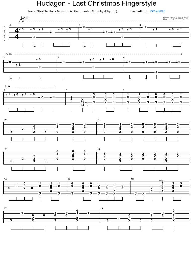Last Christmas Fingerstyle Tab by Hudagon Songsterr Tabs With Rhythm