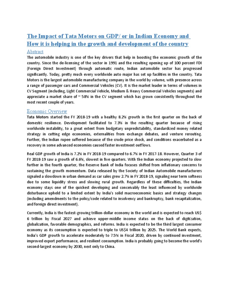 Tata Motors' Economic Impact in India | PDF | Economy Of India ...