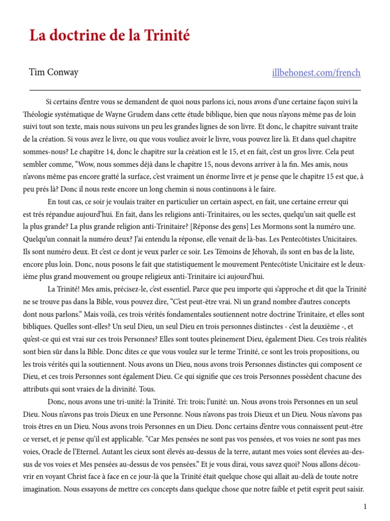La Doctrine De La Trinite Tim Conway Pdf Jésus Dieu