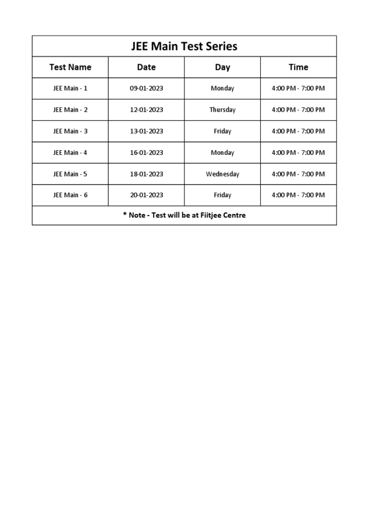 JEE Main Test Series Schedule | PDF