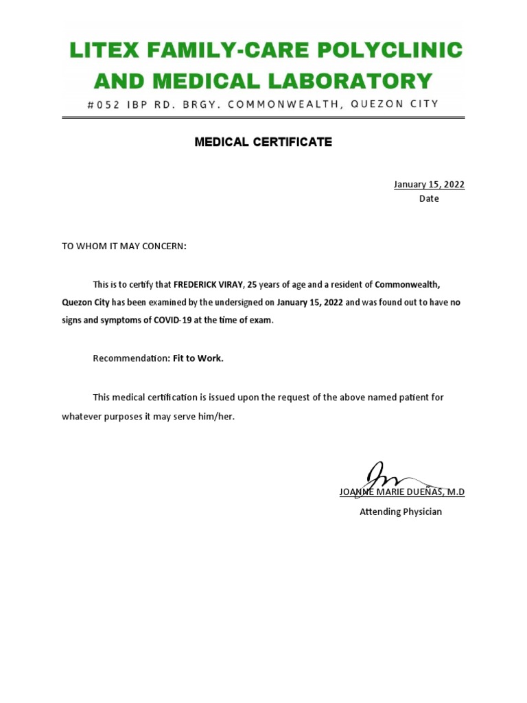 Medical Certificate | PDF