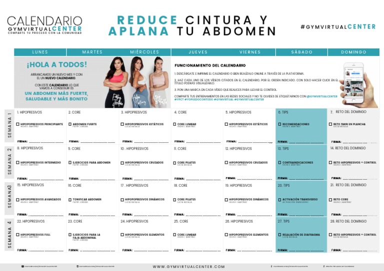 Calendario Hipopresivos Interactivo Gymvirtual Center PDF