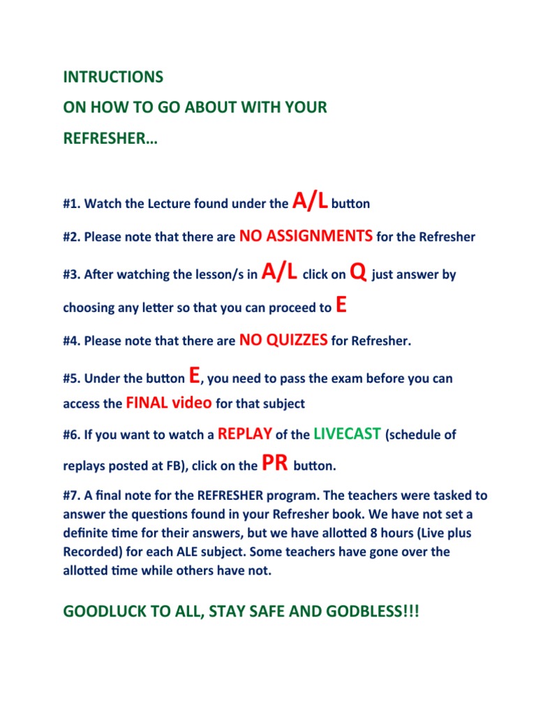 Refresher Program Instructions Guide | PDF