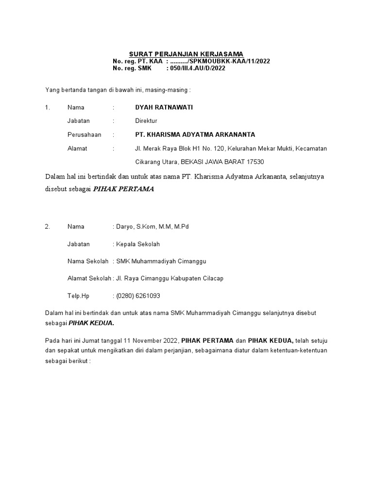 (KAA) Format Master Surat MOU | PDF