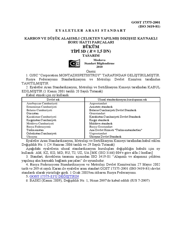 Gost 17375-2001 Dikişsiz Kaynakli Boru Hatti Parçalari | PDF