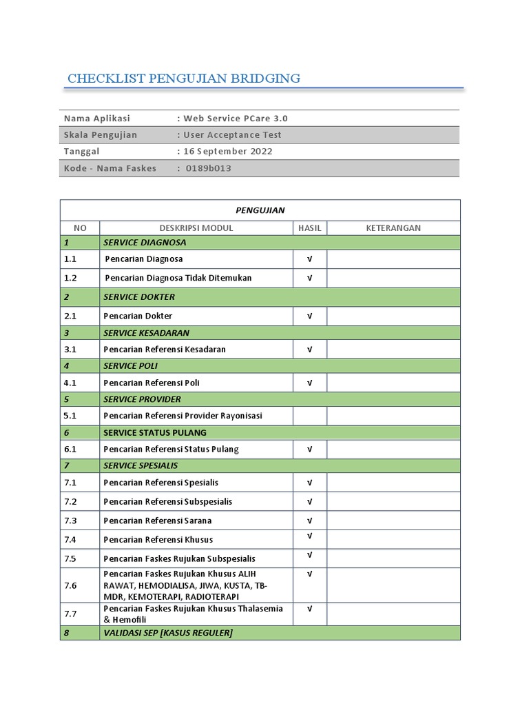 Checklist Pengujian Bridging:: User Acceptance Test: 16 September 2022 ...