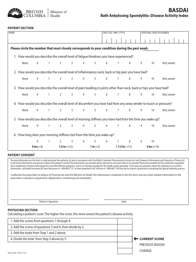 BASDAI Questionnaire for Patients | PDF | Medicine | Social Programs