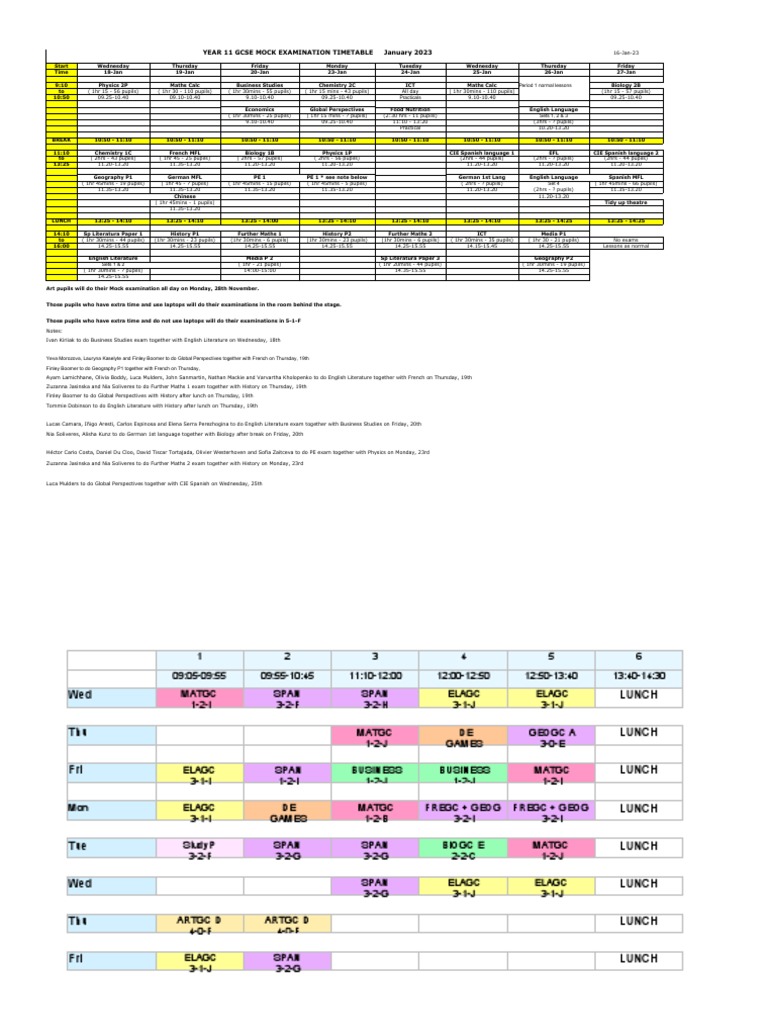 Year 11 GCSE Mock Exam Timetable 2025 | PDF | Science