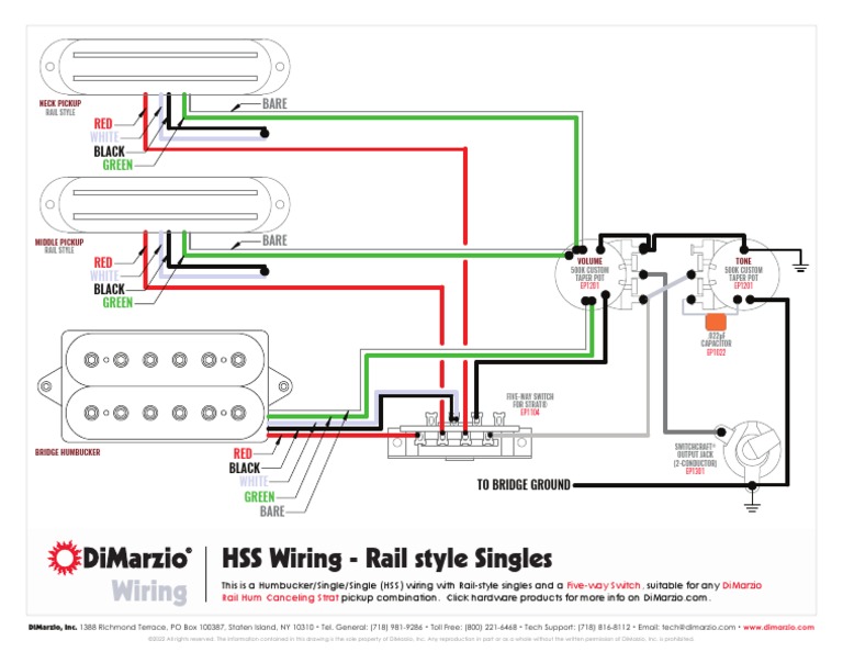 DiMarzio HSS HumbuckerSingleSingle RailStyle Wiring Diagram, 5 Way