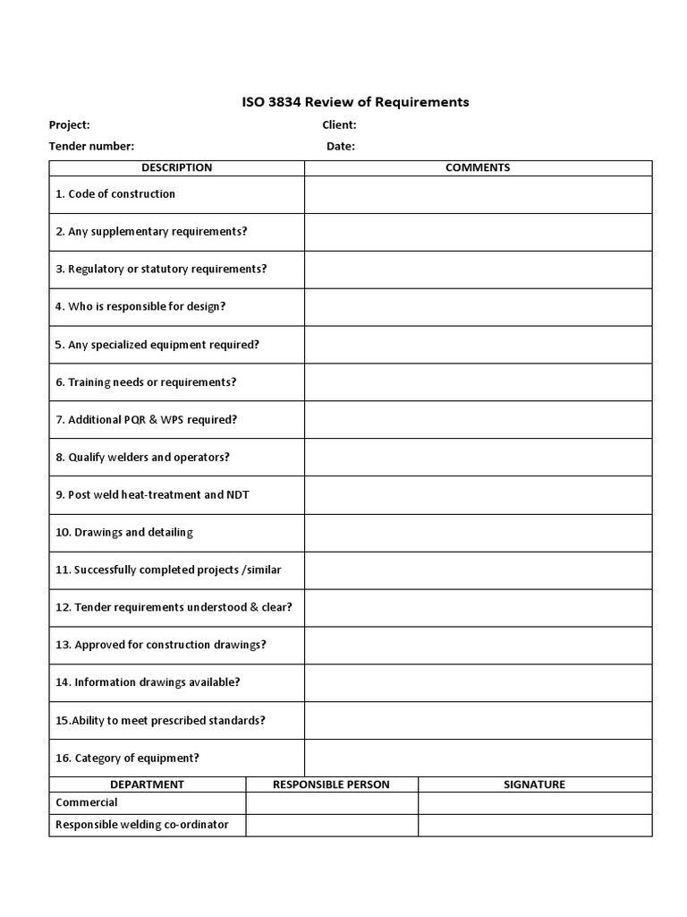 ISO 3834 Requirements Review Checklist | PDF