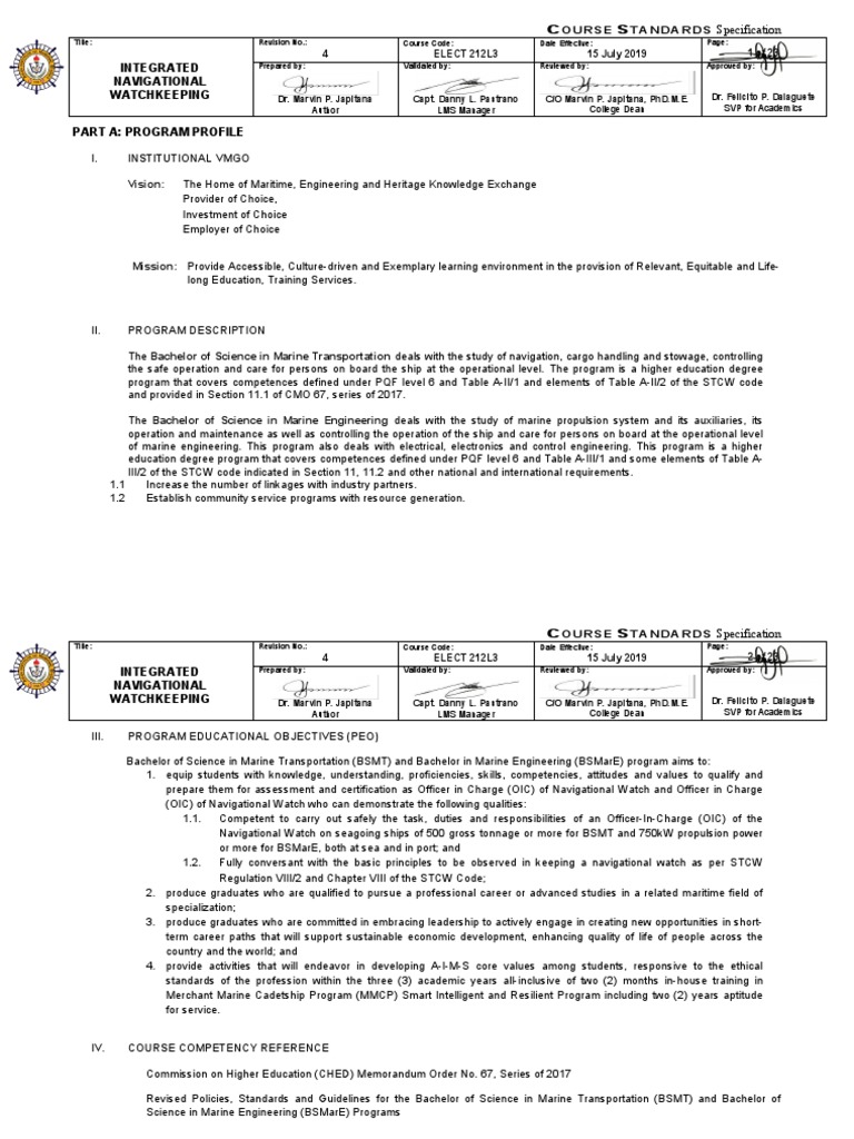 Integrated Navigational Watchkeeping Standards | PDF | Engineering ...