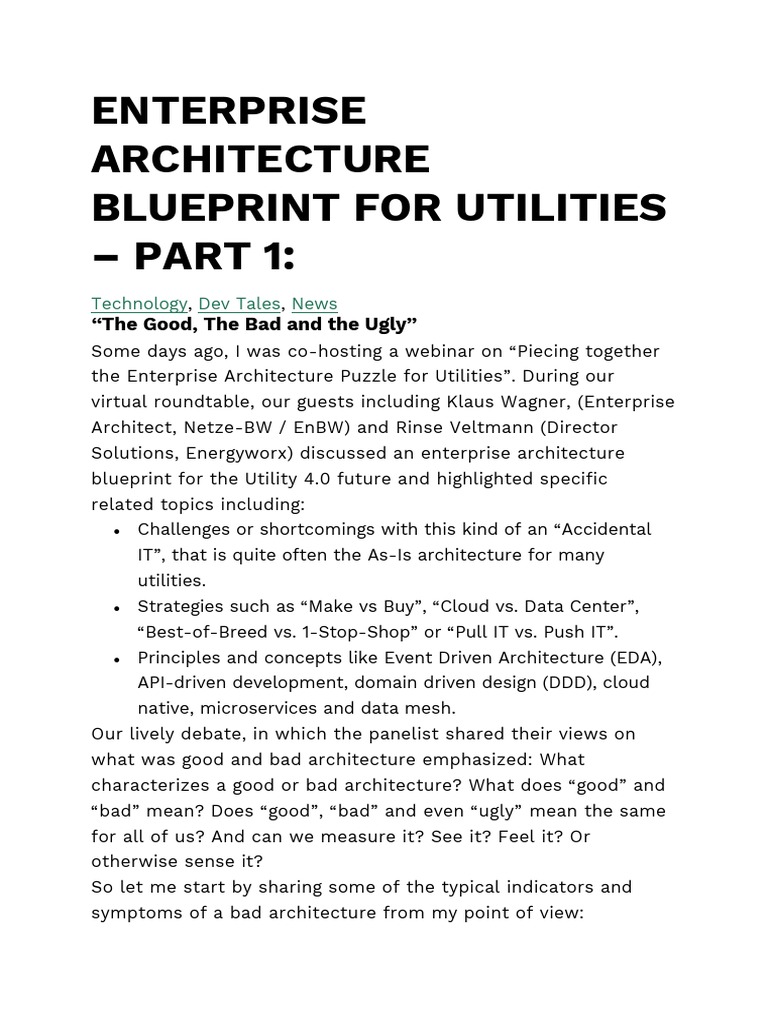 Enterprise Architecture Blueprint For Utilities PDF