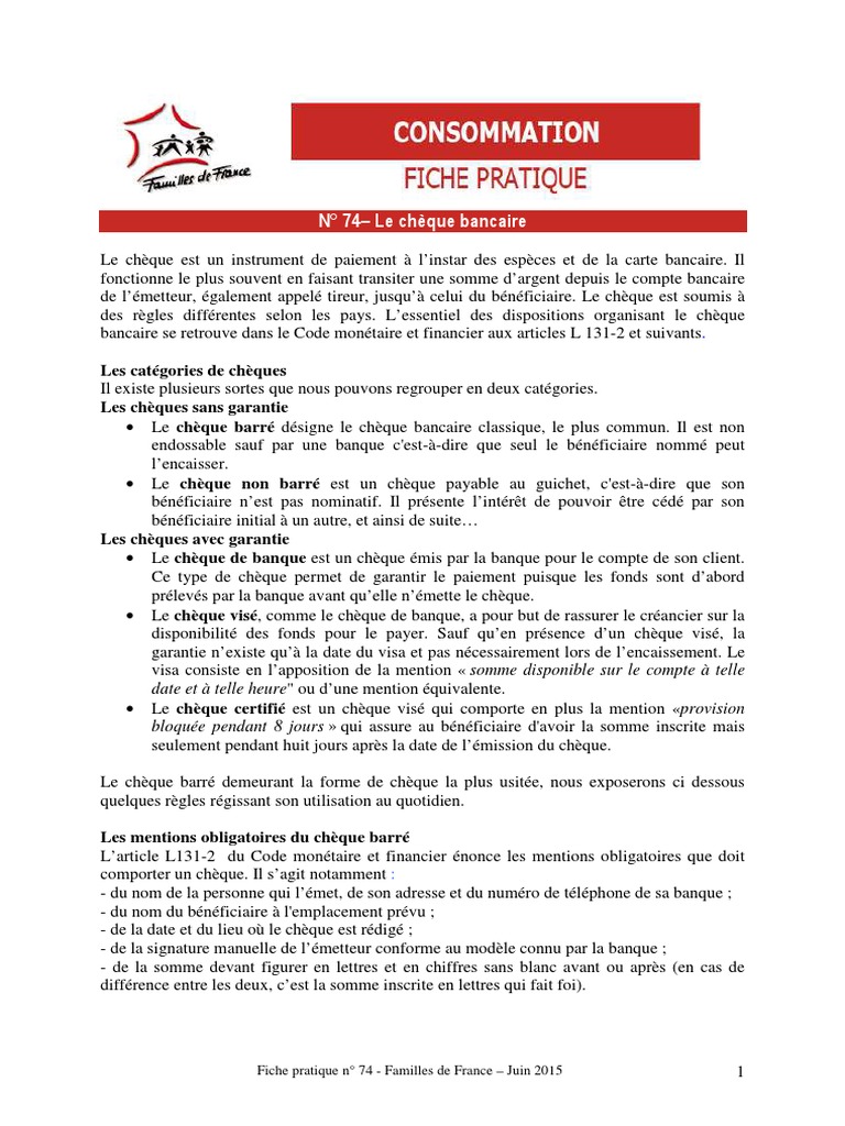 Utilisation du chèque barré et garanties | PDF | Chèque | Banques