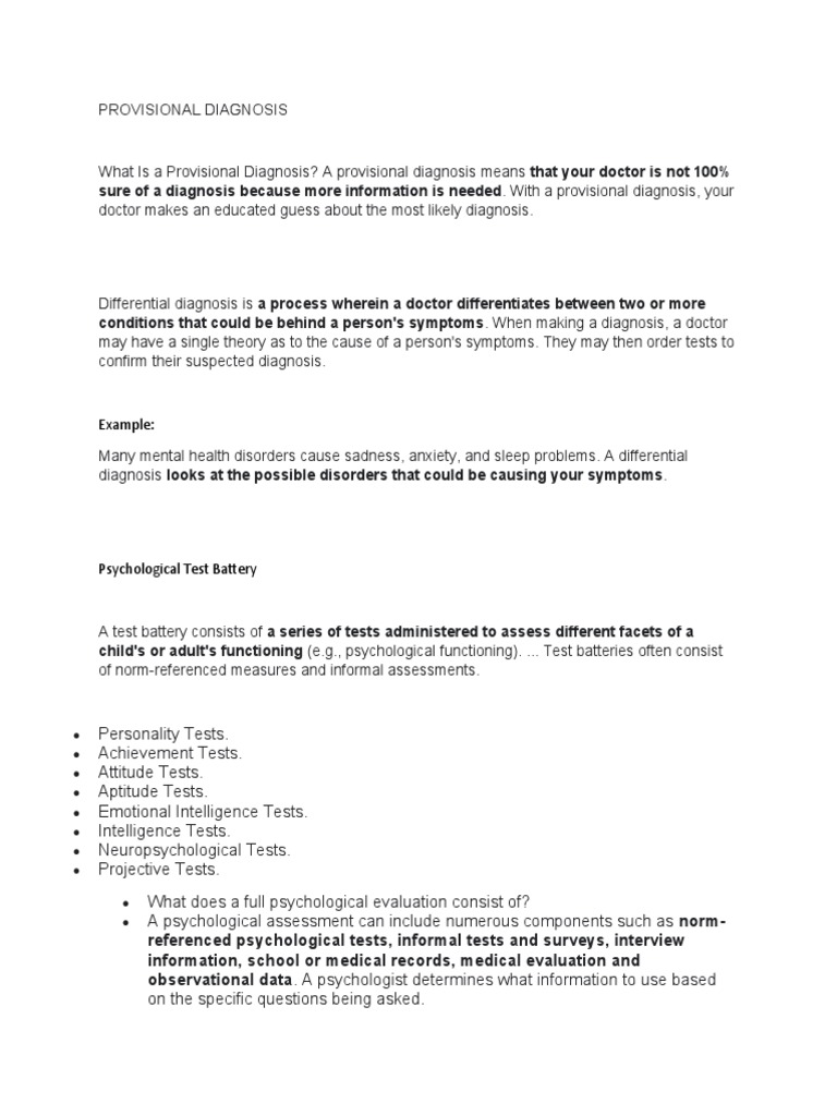 Provisional Diagnosis Example