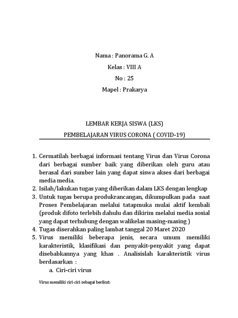 Lembar Kerja Siswa Tentang Virus Corona Pdf