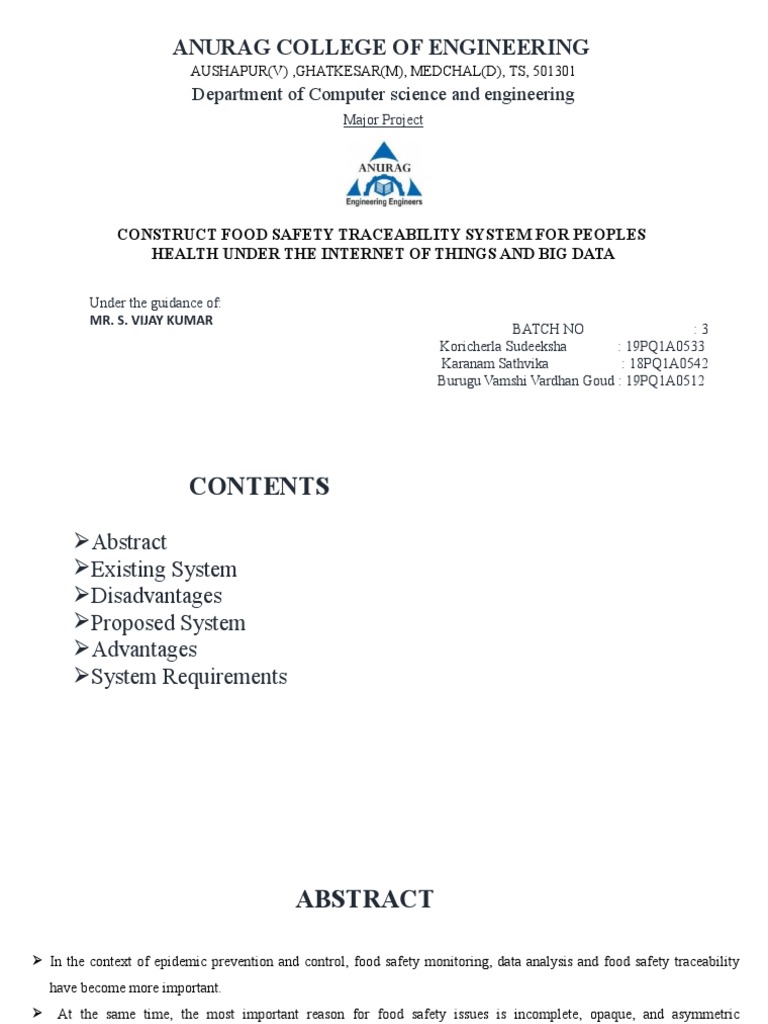 Construct Food Safety Traceability System for Peoples Health Under the ...