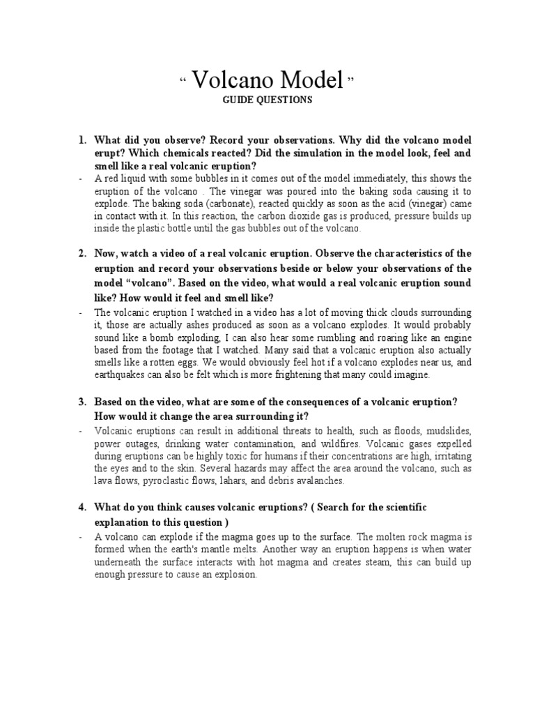 Volcano Model Guide Questions | PDF | Volcano | Types Of Volcanic Eruptions