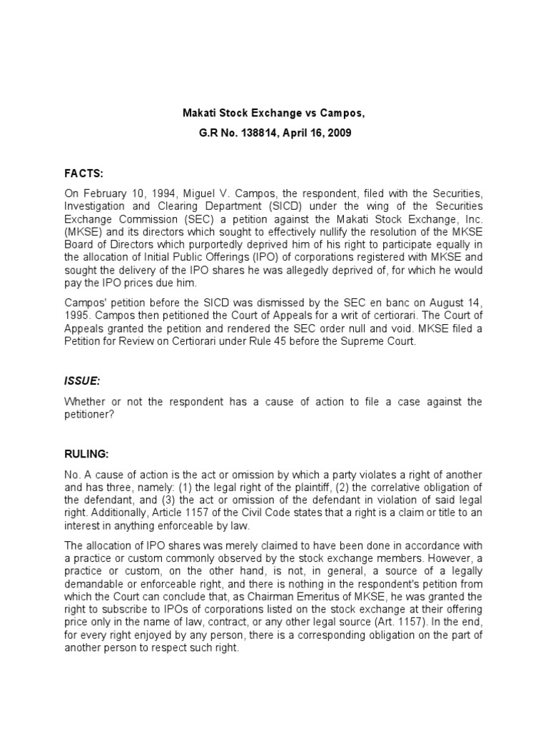 Makati Stock Exchange Vs Campos Descargar gratis PDF Legal