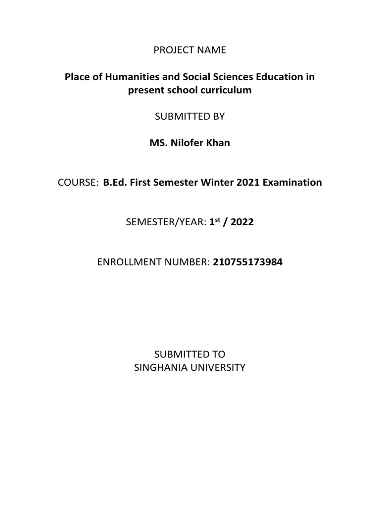 Place of Humanities and Social Sciences Education in Present School ...