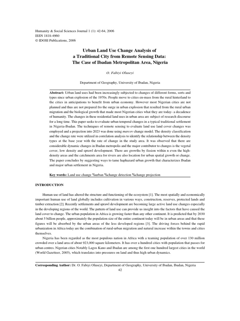 Urban Land Use Change Analysis of A Traditional City From Remote ...