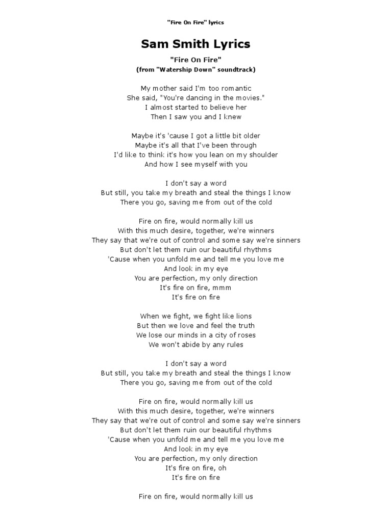 Sam Smith - Fire On Fire Lyrics | PDF
