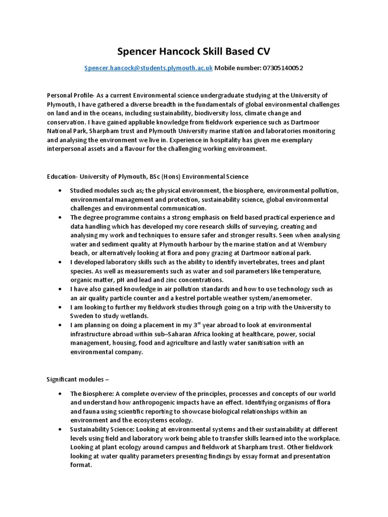 Spencer hancock skill based cv 1 pdf