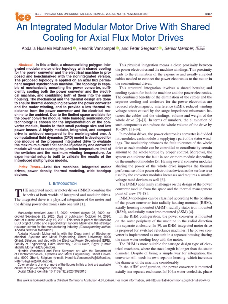 An Integrated Modular Motor Drive With Shared Cooling For Axial Flux