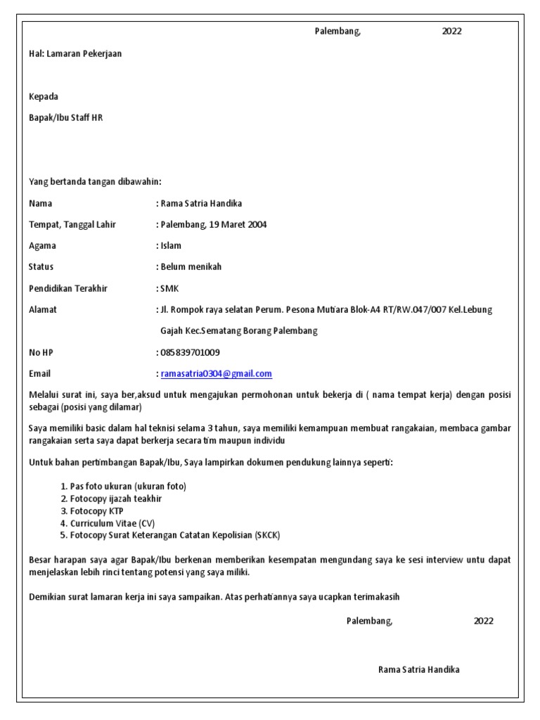 Surat Lamaran Kerja Edit | PDF