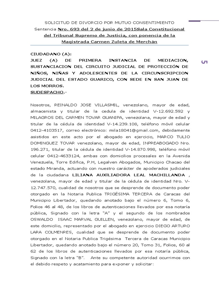 Divorcio de Mutuo Consentimiento Tovar Guanipa | PDF | Divorcio | Justicia