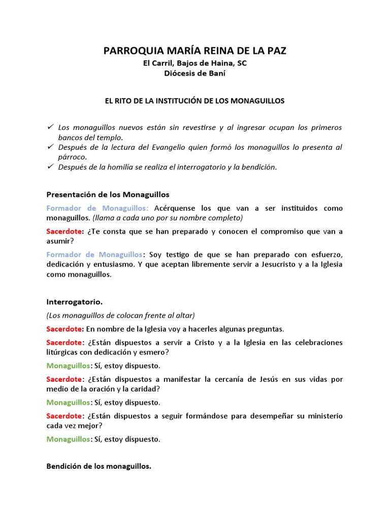 Rito De Institución De Monaguillos Pdf Sacerdote Bendición