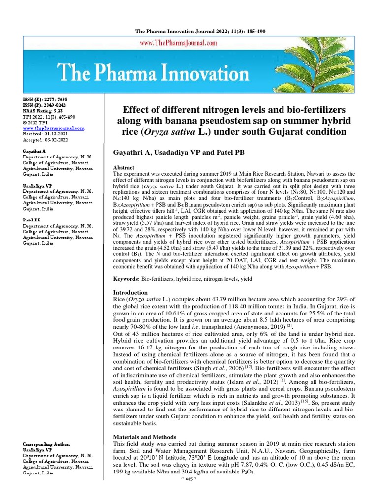 Gayathri Et Al., 2022 | PDF | Rice | Fertilizer