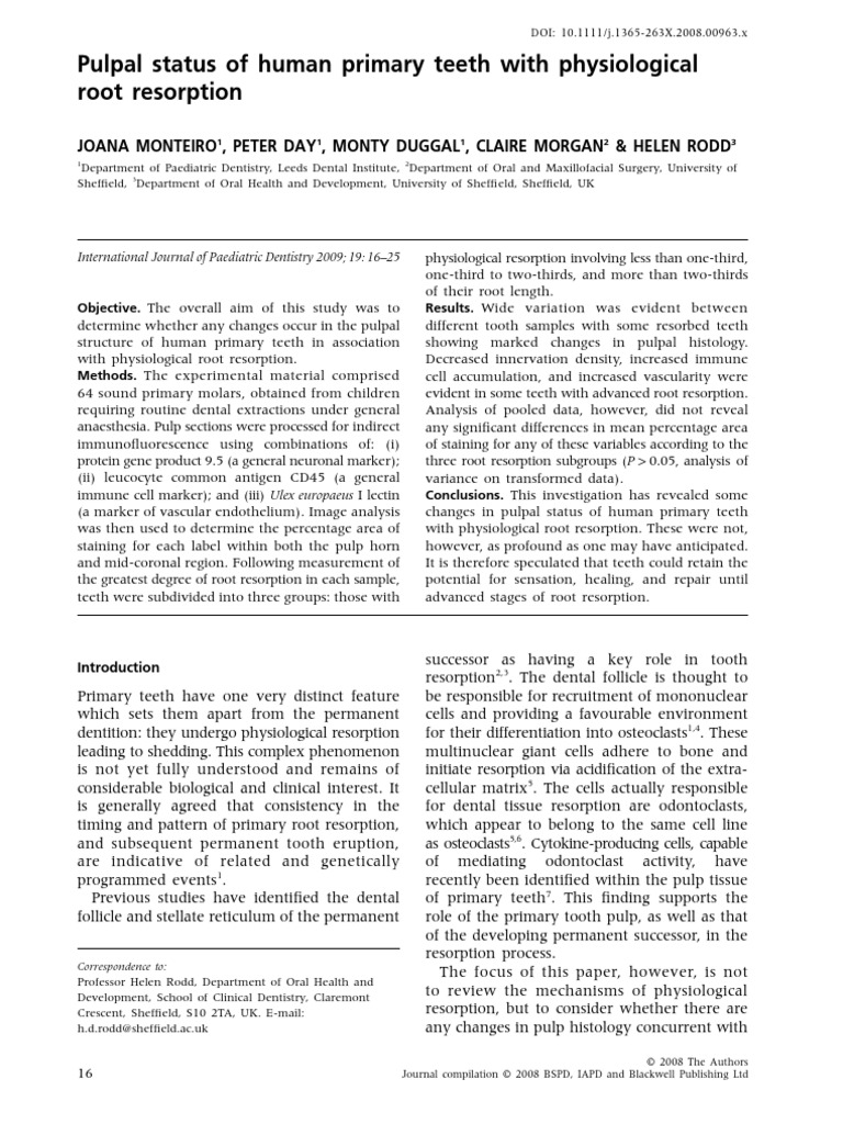 Pulpal Status of Primary Teeth | PDF | Human Tooth | Dentistry