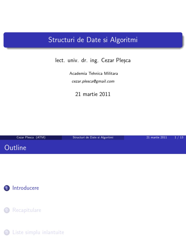 Structuri de Date și Algoritmi Curs | PDF