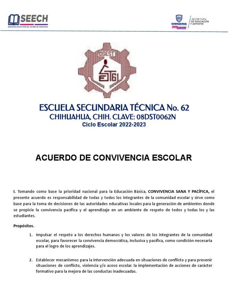 Acuerdo de Convivencia Escolar 2022-2023 | PDF | Salón de clases ...