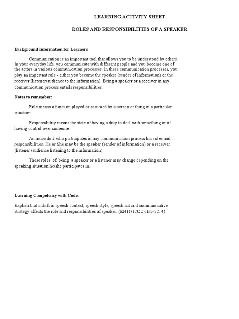 2 Roles and Responsibilities of A Speaker Download Free PDF