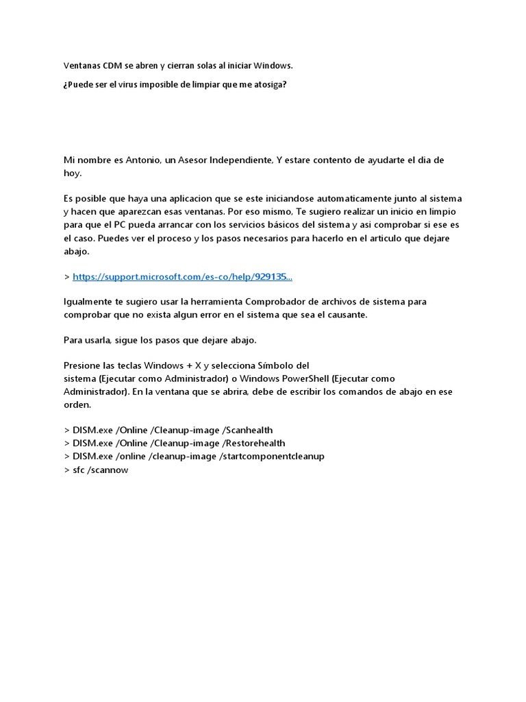 Ventanas CDM Se Abren y Cierran Solas Al Iniciar Windows | PDF