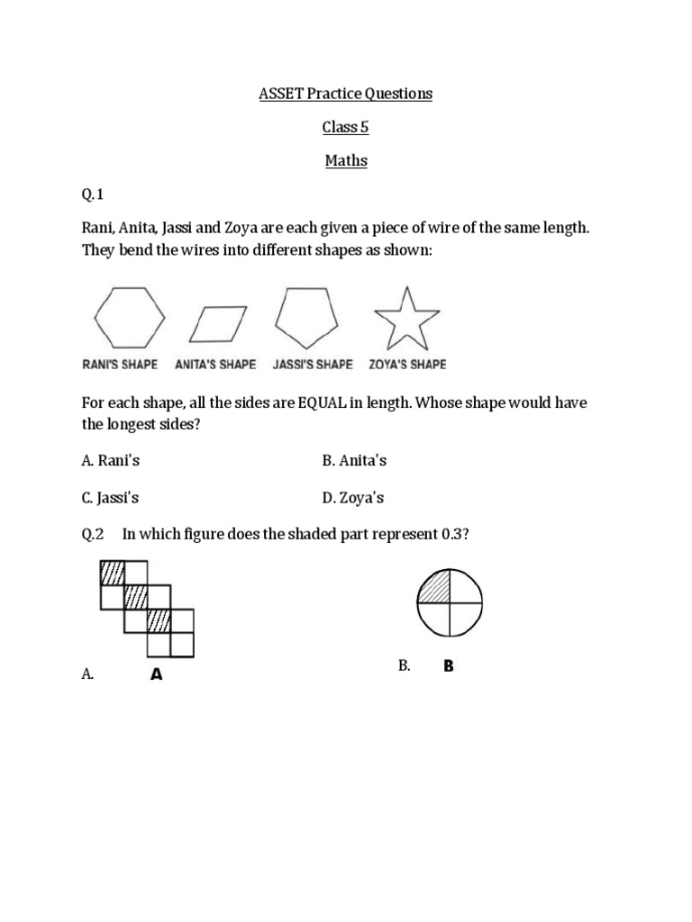 ASSET Practice Questions Class 5 Set-1 | PDF