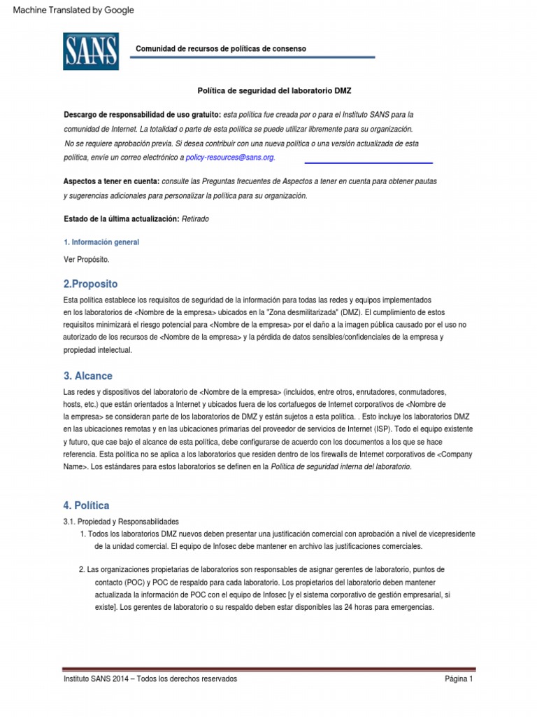 DMZ Lab Security Policy PDF Cortafuegos (informática)