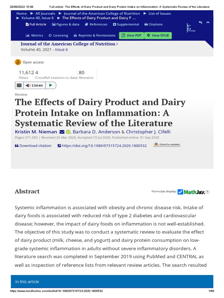 Full Article The Effects of Dairy Product and Dairy Protein Intake On