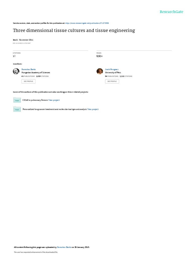 3D Tissue Culture Book PDF Tissue Engineering Stem Cell