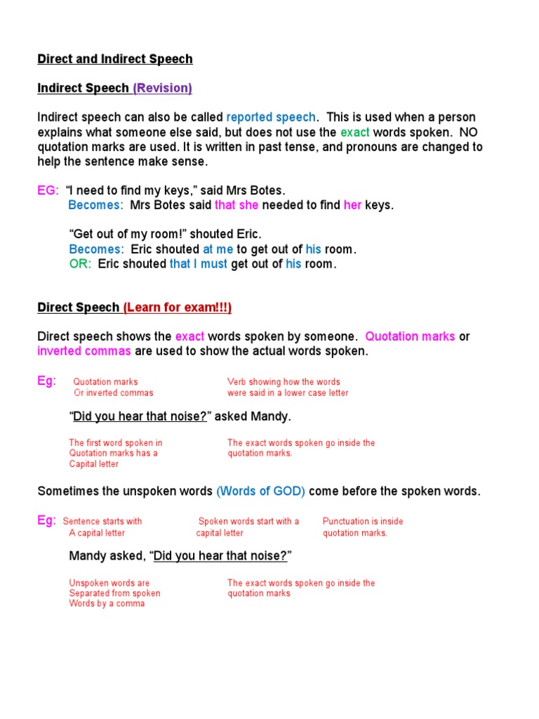 Direct and Indirect Speech Guide | PDF | Word | Linguistic Morphology