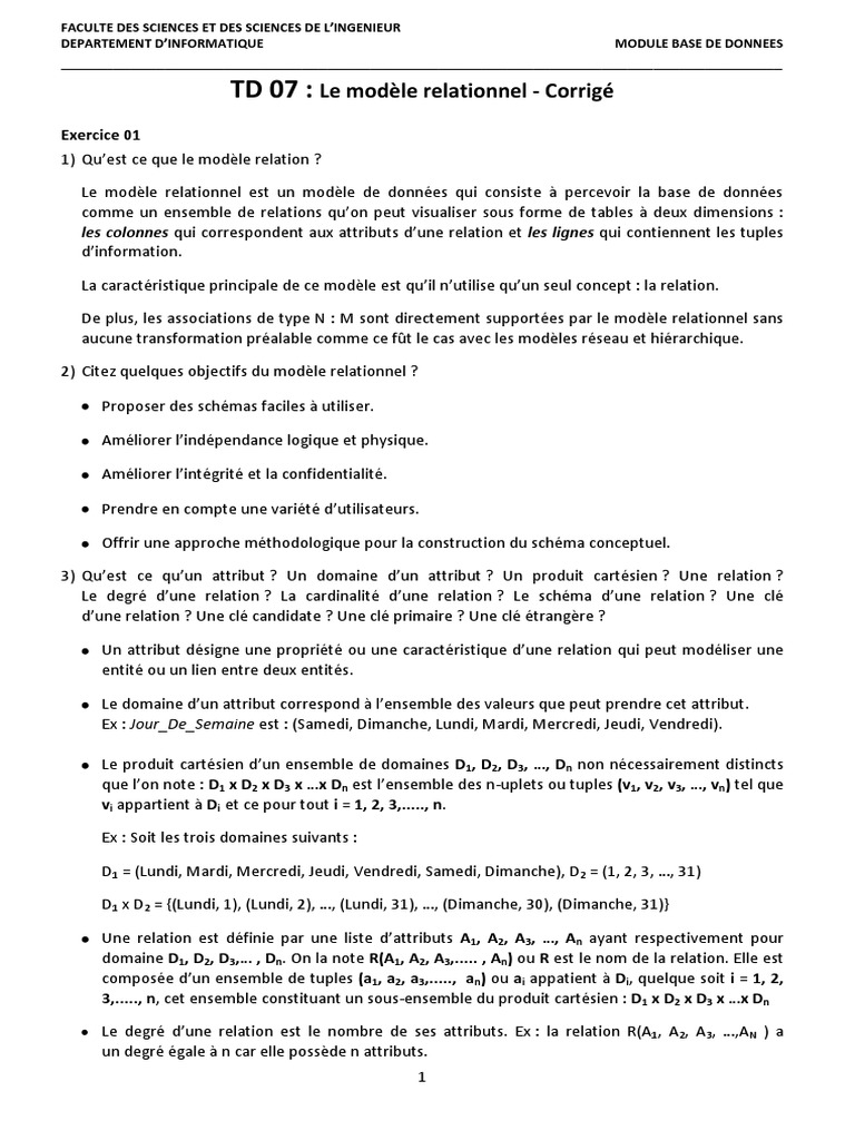 Modèle relationnel : Concepts et règles | PDF | Modèle relationnel ...